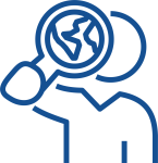 Illustration of person holding magnifying glass with the world inside